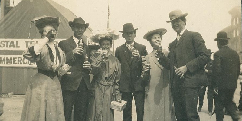 Black and white photo of group of men and women from circa 1900's