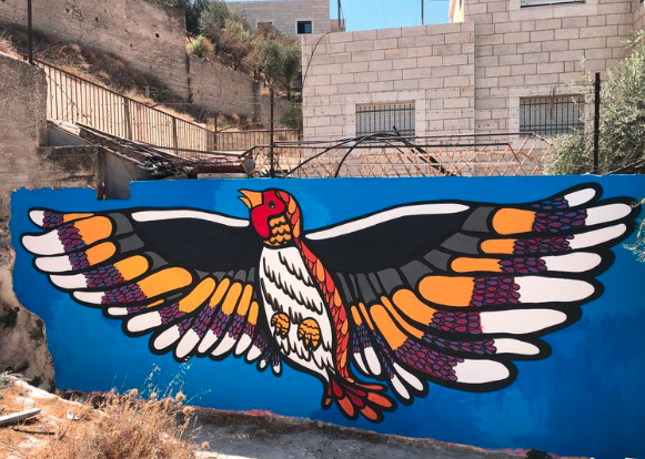 Bird for Liberation Mural by Leora Rozner, Manar Shreiteh, Jinan Maswadeh, West Bank, Palestine - Art Forces (2018)