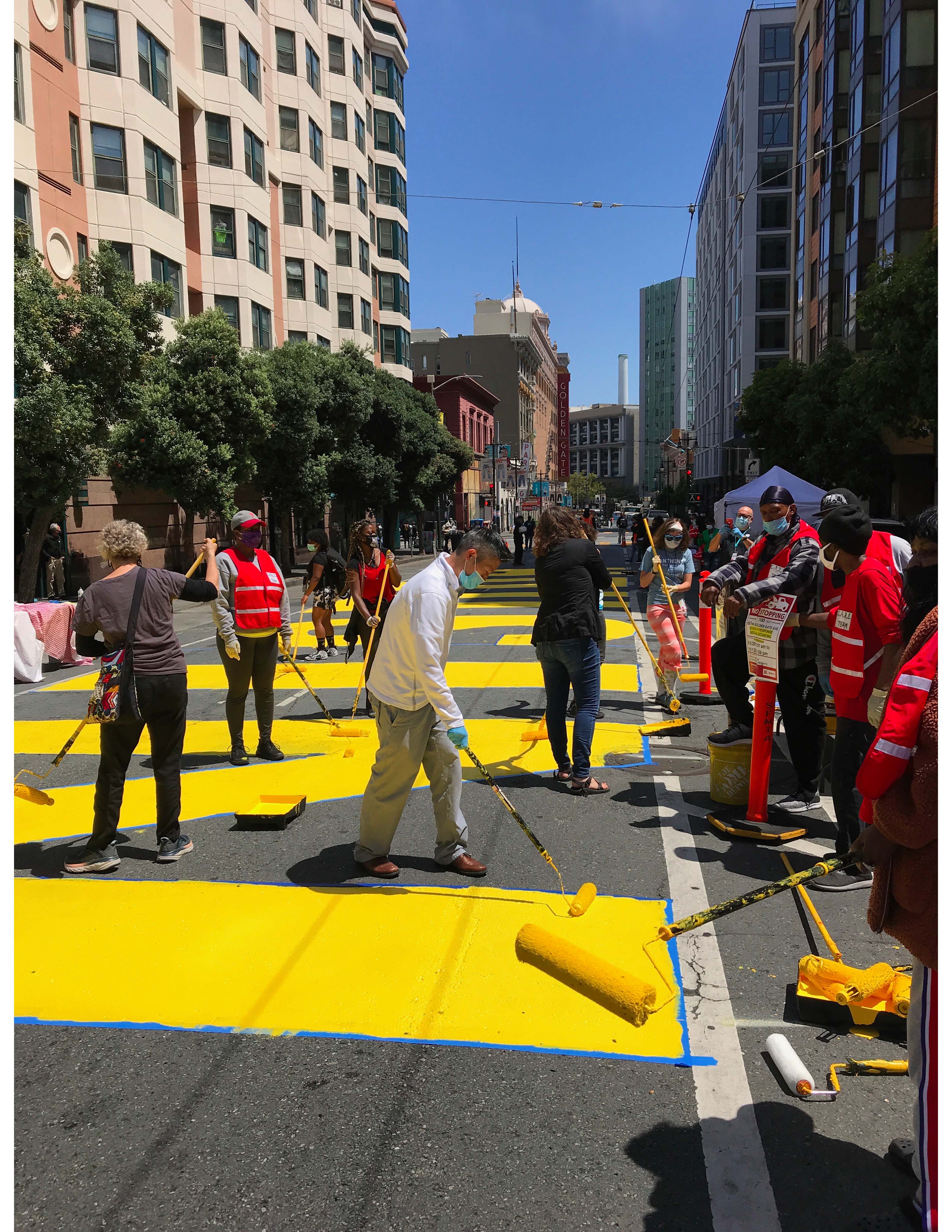 Housing Blacks Community Mural with artist Malik Seneferu, Golden Gate Ave, San Francisco - Code Tenderloin (2020)