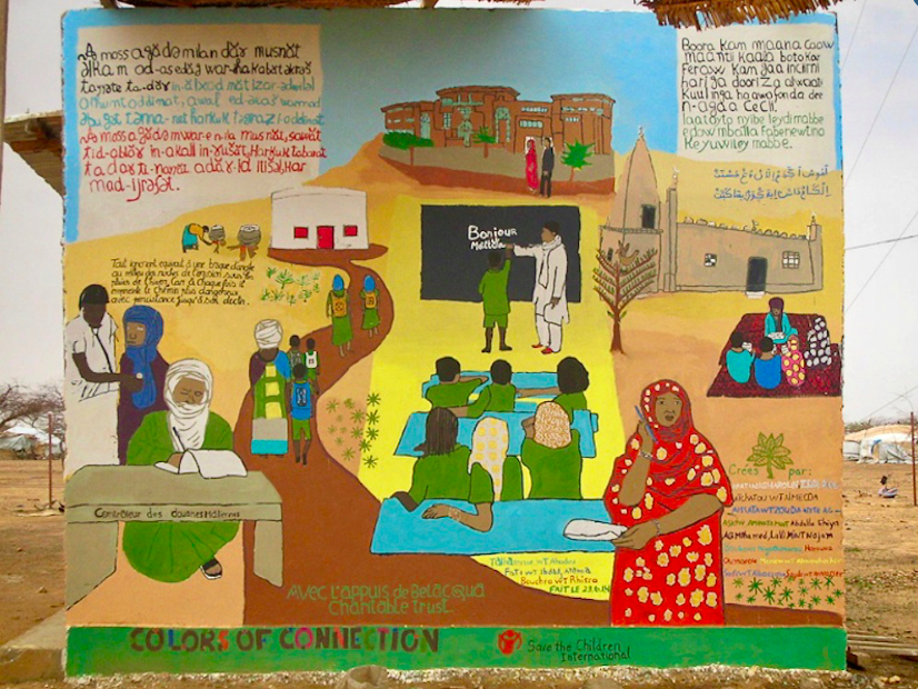 Development Through Education Mural, Goudoubo Refugee Camp, Bukina Faso, Mali  - Colors of Connection (2014)