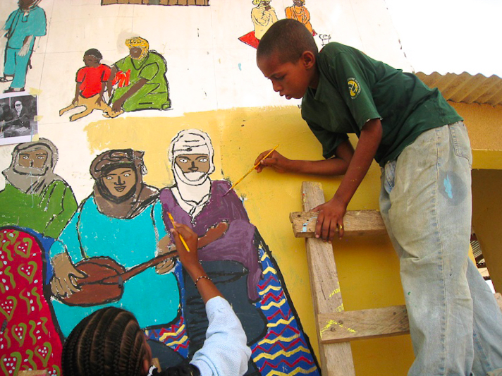 Peaceful Cohabitation Mural, Goudoubo Refugee Camp, Burkina Faso, Mali - Colors of Connection (2014)