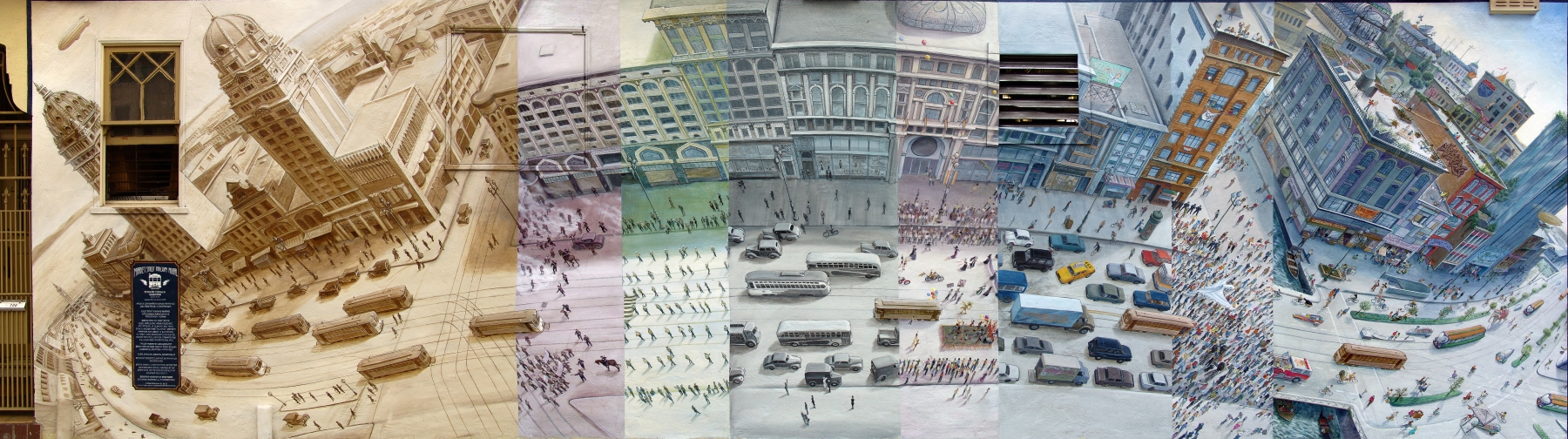 Market Street Railway Mural by Mona Caron, San Francisco - Shaping San Francisco (2004, restoration 2017)