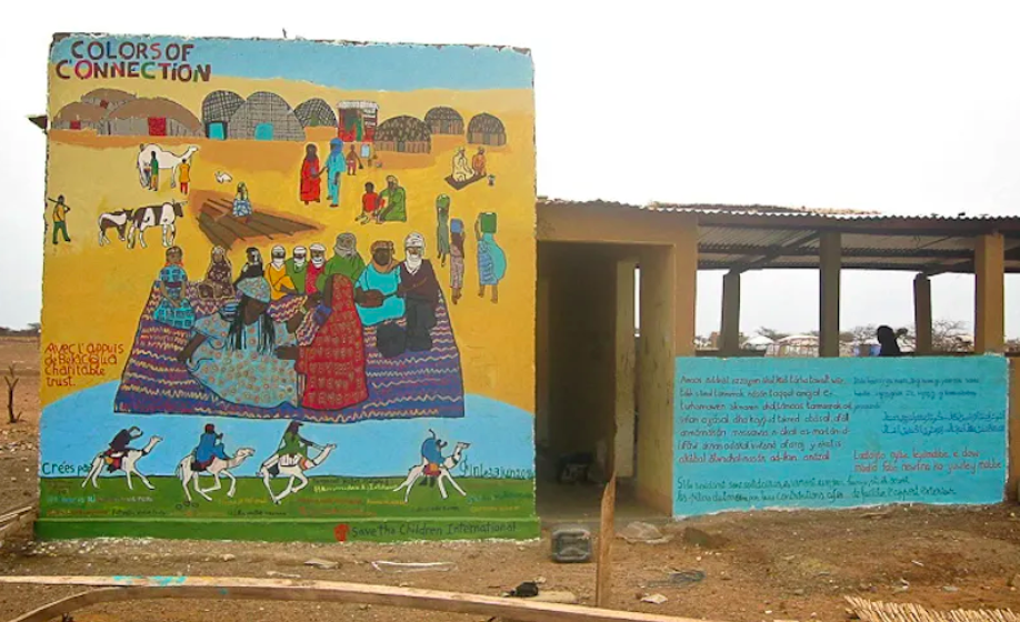 Peaceful Cohabitation Mural, Goudoubo Refugee Camp, Burkina Faso, Mali - Colors of Connection (2014)