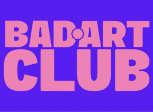 Words: Bad Art Club in pink with purple color back ground 