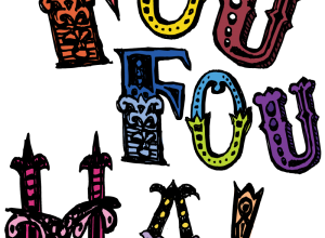 Colorful text formed in 3 lines