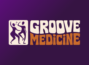 Purple background with Off- white and orange color font